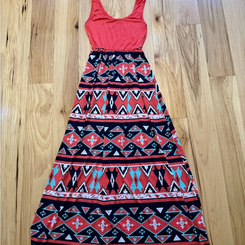 Cherish Red and Black Geometric Maxi Dress